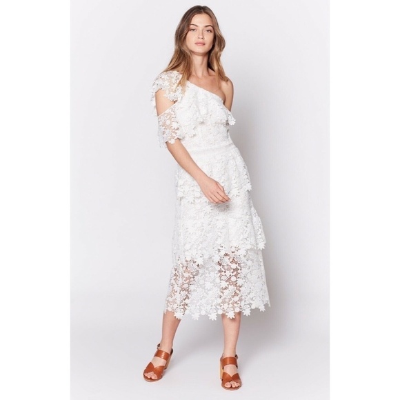 NWT!! JOIE Belisa White Lace Dress One Shoulder Porcelain Bridal Rehearsal 6 - Picture 1 of 16